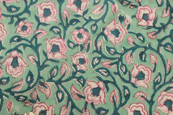 Green_Cotton_Traditional_Floral_Hand_Block_Print_Unstiched_Material_For_Men's_Kurta_Shirts_&_Women's_Kurti_and_Other_Dress_Material