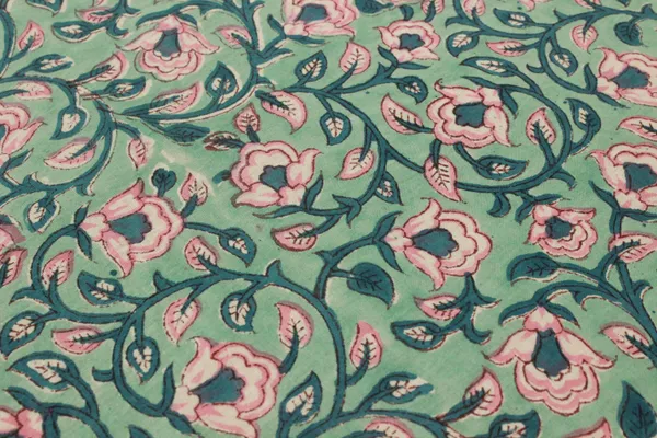 Green_Cotton_Traditional_Floral_Hand_Block_Print_Unstiched_Material_For_Men's_Kurta_Shirts_&_Women's_Kurti_and_Other_Dress_Material