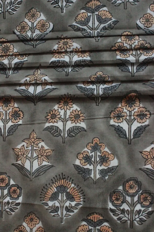 Grey_Cotton_Traditional_Floral_Hand_Block_Print_Unstiched_Material_For_Men's_Kurta_Shirts_&_Women's_Kurti_and_Other_Dress_Material