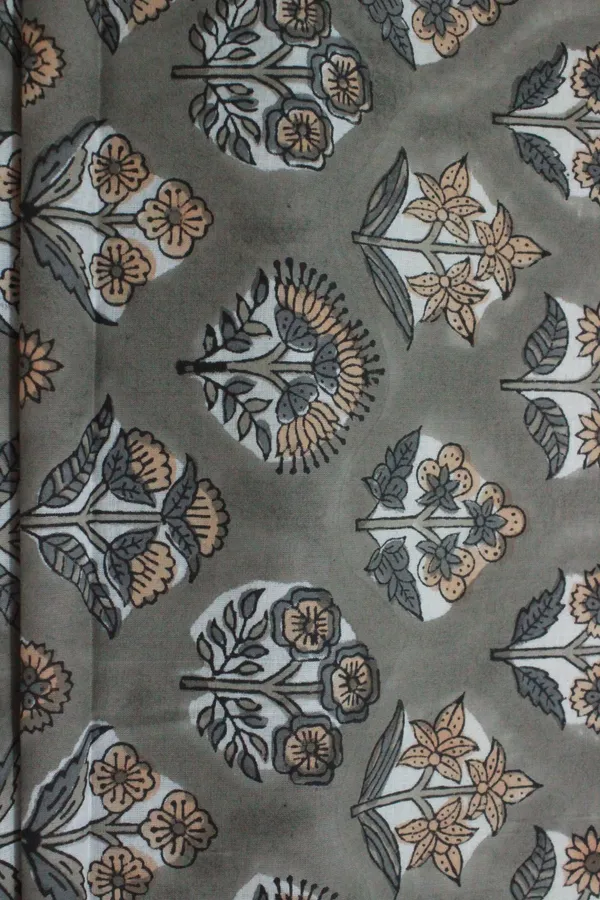 Grey_Cotton_Traditional_Floral_Hand_Block_Print_Unstiched_Material_For_Men's_Kurta_Shirts_&_Women's_Kurti_and_Other_Dress_Material