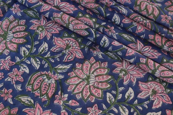 Blue_Cotton_Traditional_Floral_Hand_Block_Print_Unstiched_Material_For_Men's_Kurta_Shirts_&_Women's_Kurti_and_Other_Dress_Material