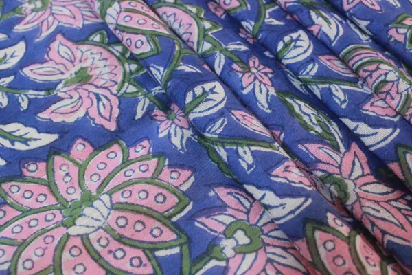 Blue_Cotton_Traditional_Floral_Hand_Block_Print_Unstiched_Material_For_Men's_Kurta_Shirts_&_Women's_Kurti_and_Other_Dress_Material