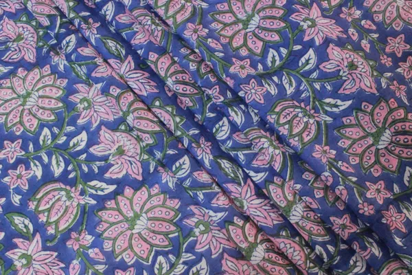Blue_Cotton_Traditional_Floral_Hand_Block_Print_Unstiched_Material_For_Men's_Kurta_Shirts_&_Women's_Kurti_and_Other_Dress_Material