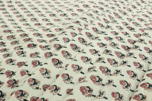 White_Cotton_Traditional_Floral_Hand_Block_Print_Unstiched_Material_For_Men's_Kurta_Shirts_&_Women's_Kurti_and_Other_Dress_Material