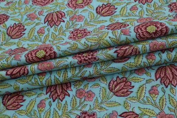 Blue_Cotton_Traditional_Floral_Hand_Block_Print_Unstiched_Material_For_Men's_Kurta_Shirts_&_Women's_Kurti_and_Other_Dress_Material