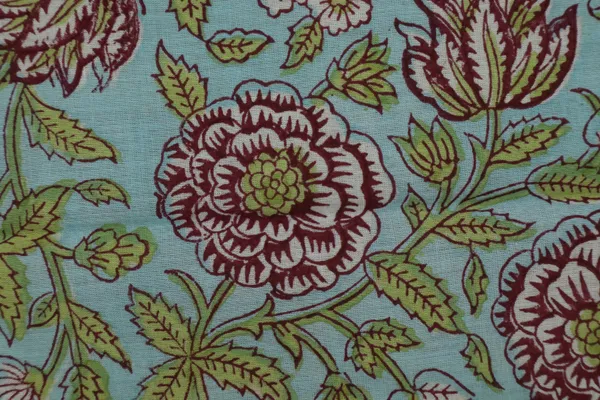 Blue_Cotton_Traditional_Floral_Hand_Block_Print_Unstiched_Material_For_Men's_Kurta_Shirts_&_Women's_Kurti_and_Other_Dress_Material
