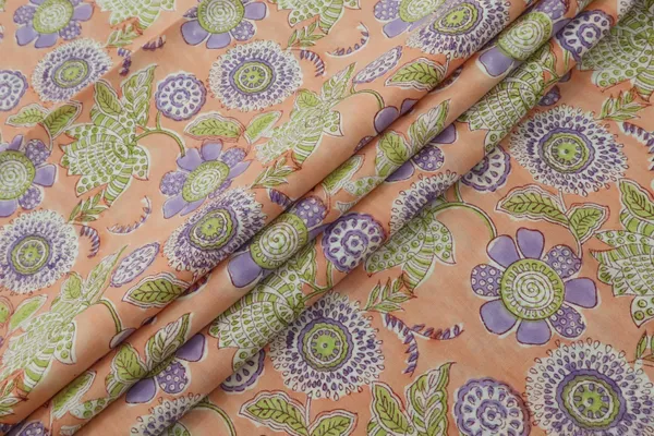 Orange_Cotton_Traditional_Floral_Hand_Block_Print_Unstiched_Material_For_Men's_Kurta_Shirts_&_Women's_Kurti_and_Other_Dress_Material
