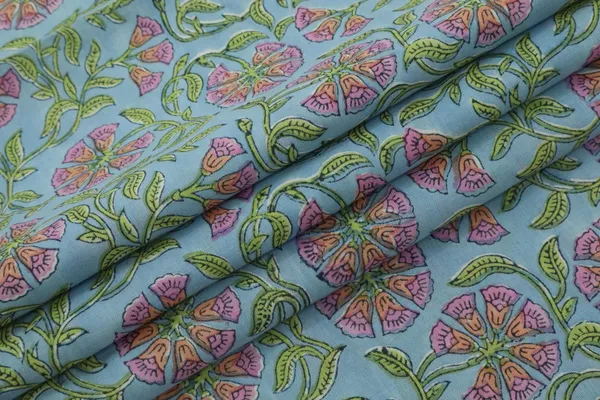 Blue_Cotton_Traditional_Floral_Hand_Block_Print_Unstiched_Material_For_Men's_Kurta_Shirts_&_Women's_Kurti_and_Other_Dress_Material