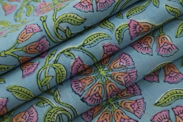 Blue_Cotton_Traditional_Floral_Hand_Block_Print_Unstiched_Material_For_Men's_Kurta_Shirts_&_Women's_Kurti_and_Other_Dress_Material