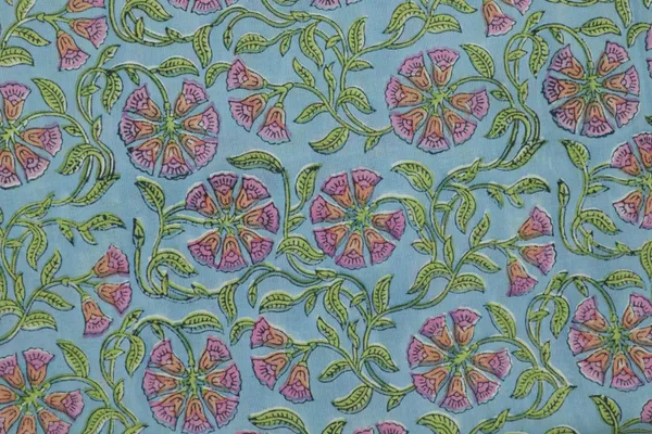 Blue_Cotton_Traditional_Floral_Hand_Block_Print_Unstiched_Material_For_Men's_Kurta_Shirts_&_Women's_Kurti_and_Other_Dress_Material