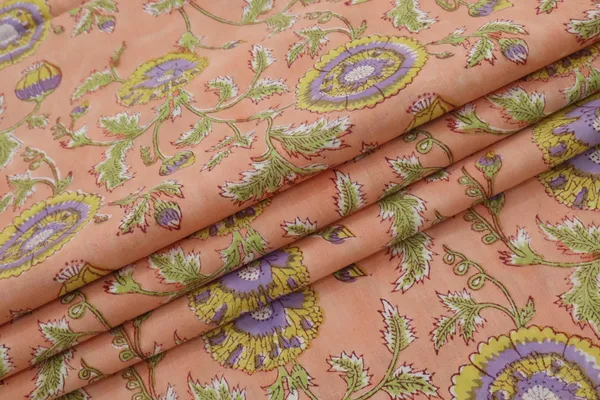 Orange_Cotton_Traditional_Floral_Hand_Block_Print_Unstiched_Material_For_Men's_Kurta_Shirts_&_Women's_Kurti_and_Other_Dress_Material