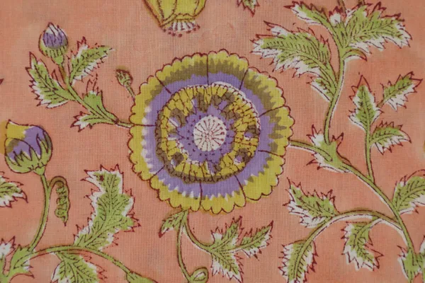 Orange_Cotton_Traditional_Floral_Hand_Block_Print_Unstiched_Material_For_Men's_Kurta_Shirts_&_Women's_Kurti_and_Other_Dress_Material