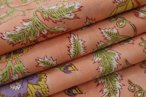 Orange_Cotton_Traditional_Floral_Hand_Block_Print_Unstiched_Material_For_Men's_Kurta_Shirts_&_Women's_Kurti_and_Other_Dress_Material