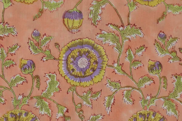 Orange_Cotton_Traditional_Floral_Hand_Block_Print_Unstiched_Material_For_Men's_Kurta_Shirts_&_Women's_Kurti_and_Other_Dress_Material