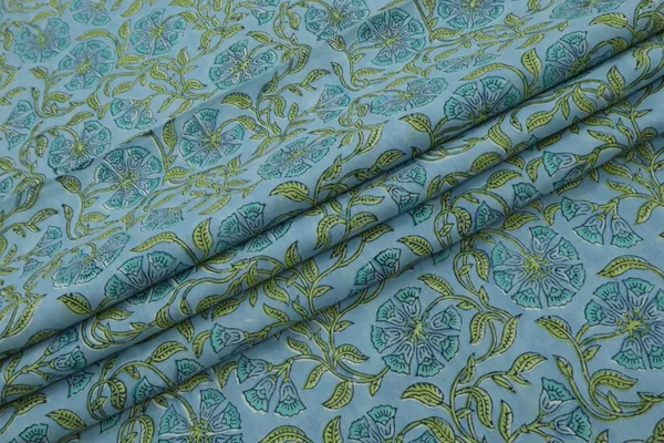 Green_Cotton_Traditional_Floral_Hand_Block_Print_Unstiched_Material_For_Men's_Kurta_Shirts_&_Women's_Kurti_and_Other_Dress_Material