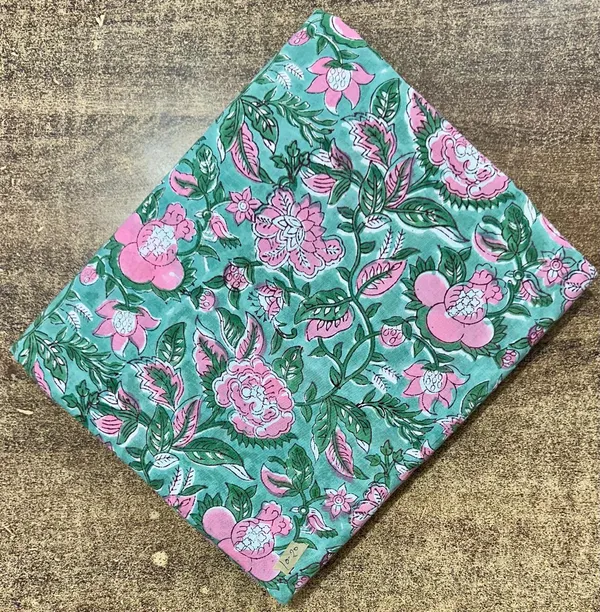 Blue_Cotton_Traditional_Floral_Hand_Block_Print_Unstiched_Material_For_Men's_Kurta_Shirts_&_Women's_Kurti_and_Other_Dress_Material