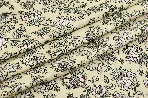 Yellow_Cotton_Traditional_Floral_Hand_Block_Print_Unstiched_Material_For_Men's_Kurta_Shirts_&_Women's_Kurti_and_Other_Dress_Material