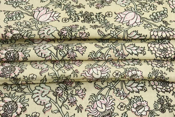 Yellow_Cotton_Traditional_Floral_Hand_Block_Print_Unstiched_Material_For_Men's_Kurta_Shirts_&_Women's_Kurti_and_Other_Dress_Material