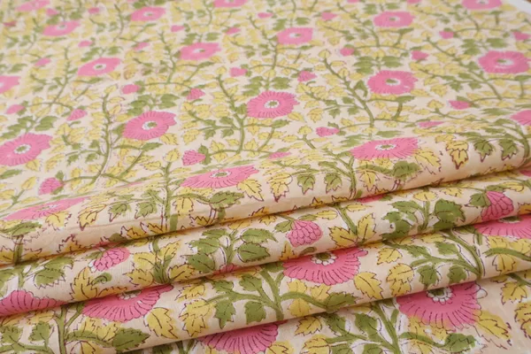 Pink_Cotton_Traditional_Floral_Hand_Block_Print_Unstiched_Material_For_Men's_Kurta_Shirts_&_Women's_Kurti_and_Other_Dress_Material