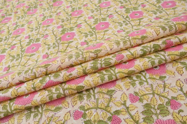 Pink_Cotton_Traditional_Floral_Hand_Block_Print_Unstiched_Material_For_Men's_Kurta_Shirts_&_Women's_Kurti_and_Other_Dress_Material