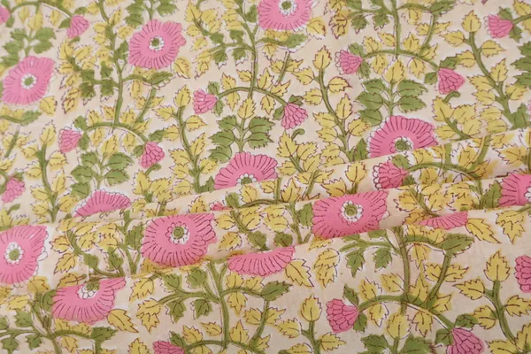 Pink_Cotton_Traditional_Floral_Hand_Block_Print_Unstiched_Material_For_Men's_Kurta_Shirts_&_Women's_Kurti_and_Other_Dress_Material