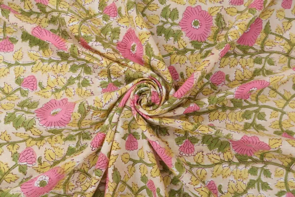 Pink_Cotton_Traditional_Floral_Hand_Block_Print_Unstiched_Material_For_Men's_Kurta_Shirts_&_Women's_Kurti_and_Other_Dress_Material