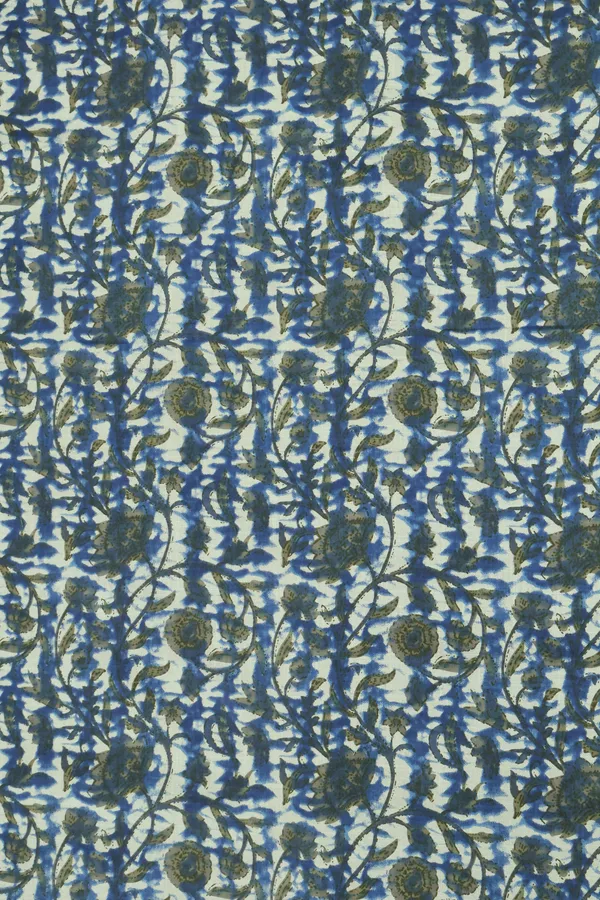 Blue_Cotton_Traditional_Floral_Hand_Block_Print_Unstiched_Material_For_Men's_Kurta_Shirts_&_Women's_Kurti_and_Other_Dress_Material