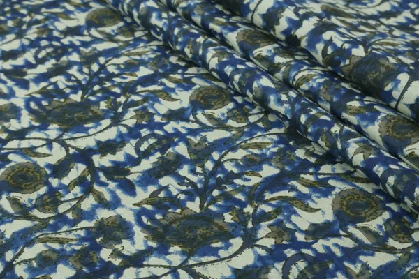 Blue_Cotton_Traditional_Floral_Hand_Block_Print_Unstiched_Material_For_Men's_Kurta_Shirts_&_Women's_Kurti_and_Other_Dress_Material