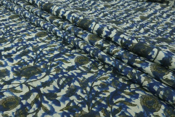 Blue_Cotton_Traditional_Floral_Hand_Block_Print_Unstiched_Material_For_Men's_Kurta_Shirts_&_Women's_Kurti_and_Other_Dress_Material