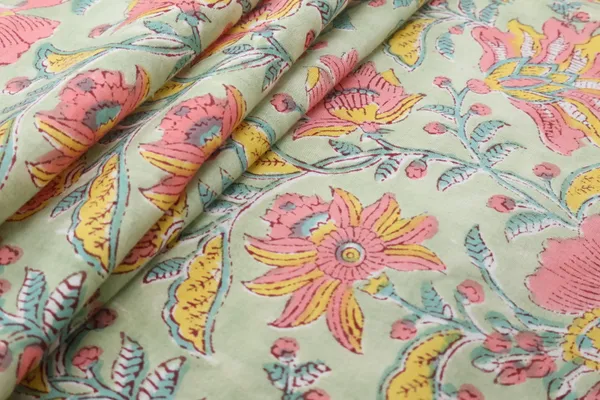 Green_Cotton_Traditional_Floral_Hand_Block_Print_Unstiched_Material_For_Men's_Kurta_Shirts_&_Women's_Kurti_and_Other_Dress_Material
