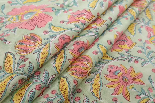 Green_Cotton_Traditional_Floral_Hand_Block_Print_Unstiched_Material_For_Men's_Kurta_Shirts_&_Women's_Kurti_and_Other_Dress_Material
