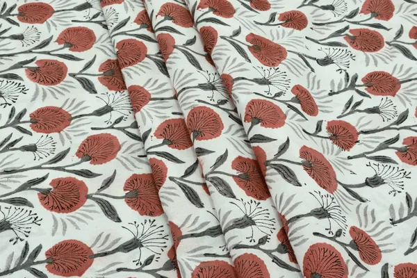Orange_Cotton_Traditional_Floral_Hand_Block_Print_Unstiched_Material_For_Men's_Kurta_Shirts_&_Women's_Kurti_and_Other_Dress_Material