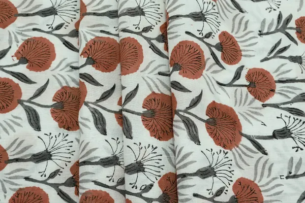 Orange_Cotton_Traditional_Floral_Hand_Block_Print_Unstiched_Material_For_Men's_Kurta_Shirts_&_Women's_Kurti_and_Other_Dress_Material