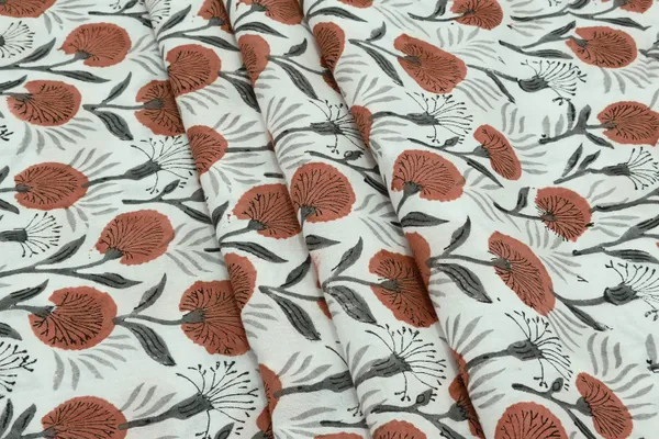 Orange_Cotton_Traditional_Floral_Hand_Block_Print_Unstiched_Material_For_Men's_Kurta_Shirts_&_Women's_Kurti_and_Other_Dress_Material
