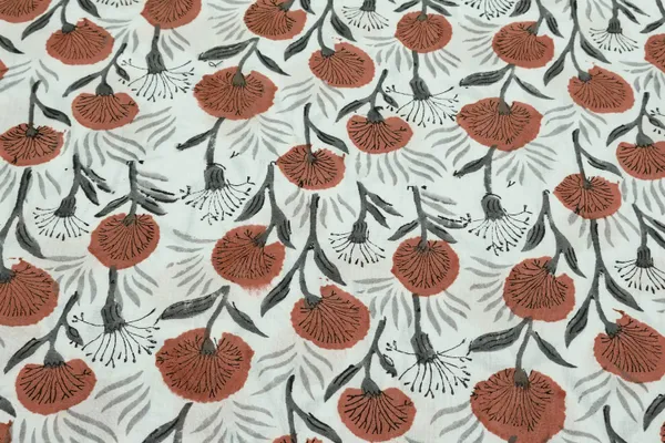 Orange_Cotton_Traditional_Floral_Hand_Block_Print_Unstiched_Material_For_Men's_Kurta_Shirts_&_Women's_Kurti_and_Other_Dress_Material