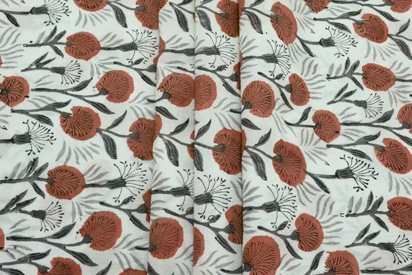 Orange_Cotton_Traditional_Floral_Hand_Block_Print_Unstiched_Material_For_Men's_Kurta_Shirts_&_Women's_Kurti_and_Other_Dress_Material