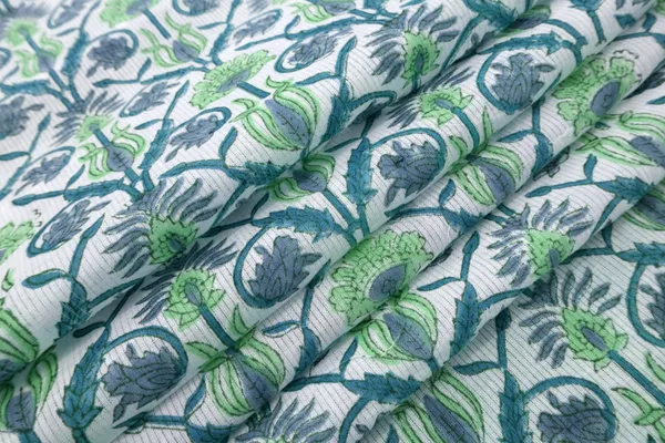 Blue_Cotton_Traditional_Floral_Hand_Block_Print_Unstiched_Material_For_Men's_Kurta_Shirts_&_Women's_Kurti_and_Other_Dress_Material