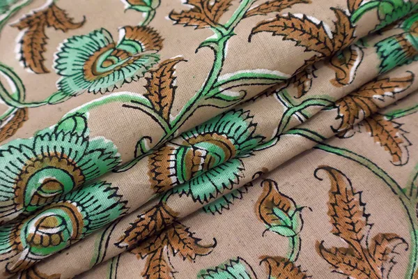 Orange_Cotton_Traditional_Floral_Hand_Block_Print_Unstiched_Material_For_Men's_Kurta_Shirts_&_Women's_Kurti_and_Other_Dress_Material