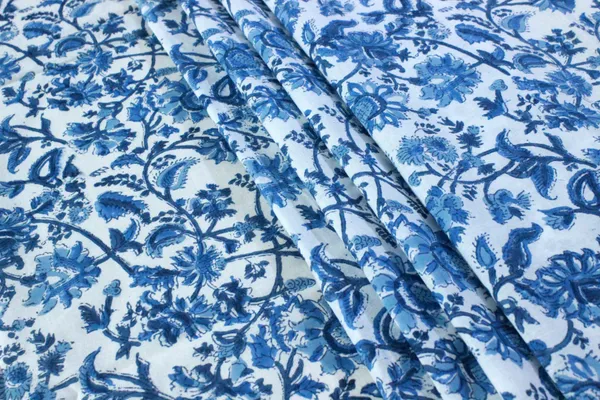 Blue_Cotton_Traditional_Floral_Hand_Block_Print_Unstiched_Material_For_Men's_Kurta_Shirts_&_Women's_Kurti_and_Other_Dress_Material
