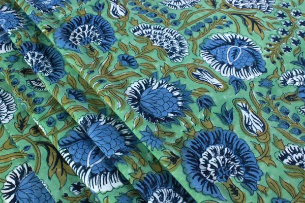 Green_Cotton_Traditional_Floral_Hand_Block_Print_Unstiched_Material_For_Men's_Kurta_Shirts_&_Women's_Kurti_and_Other_Dress_Material|1376