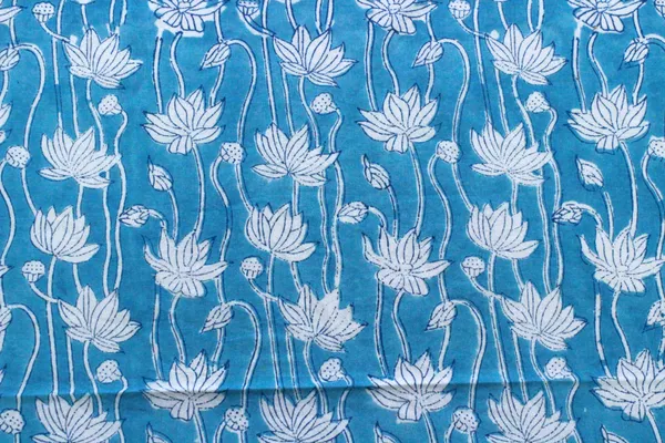 Blue_Cotton_Traditional_Floral_Hand_Block_Print_Unstiched_Material_For_Men's_Kurta_Shirts_&_Women's_Kurti_and_Other_Dress_Material|1378