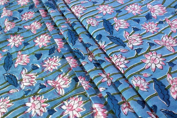 Blue_Cotton_Traditional_Floral_Hand_Block_Print_Unstiched_Material_For_Men's_Kurta_Shirts_&_Women's_Kurti_and_Other_Dress_Material