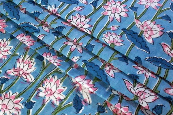 Blue_Cotton_Traditional_Floral_Hand_Block_Print_Unstiched_Material_For_Men's_Kurta_Shirts_&_Women's_Kurti_and_Other_Dress_Material