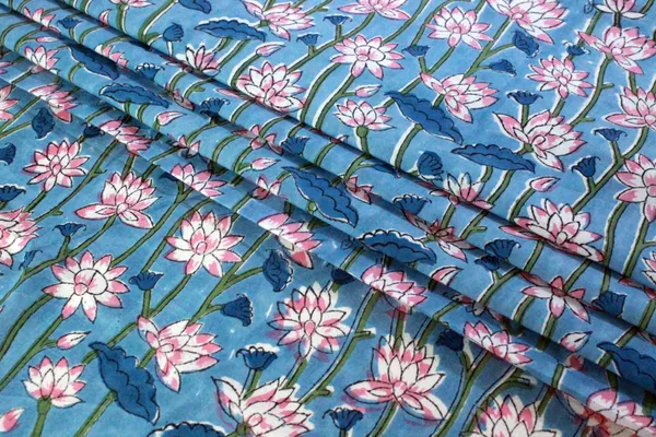 Blue_Cotton_Traditional_Floral_Hand_Block_Print_Unstiched_Material_For_Men's_Kurta_Shirts_&_Women's_Kurti_and_Other_Dress_Material