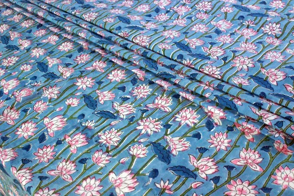 Blue_Cotton_Traditional_Floral_Hand_Block_Print_Unstiched_Material_For_Men's_Kurta_Shirts_&_Women's_Kurti_and_Other_Dress_Material