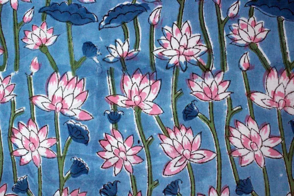 Blue_Cotton_Traditional_Floral_Hand_Block_Print_Unstiched_Material_For_Men's_Kurta_Shirts_&_Women's_Kurti_and_Other_Dress_Material