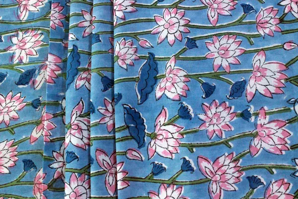 Blue_Cotton_Traditional_Floral_Hand_Block_Print_Unstiched_Material_For_Men's_Kurta_Shirts_&_Women's_Kurti_and_Other_Dress_Material
