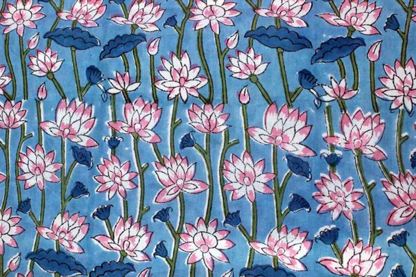 Blue_Cotton_Traditional_Floral_Hand_Block_Print_Unstiched_Material_For_Men's_Kurta_Shirts_&_Women's_Kurti_and_Other_Dress_Material