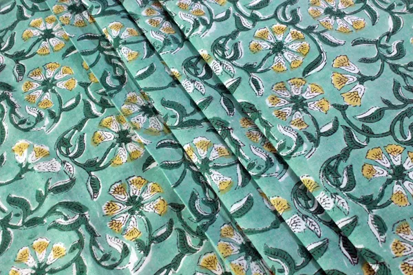 Green_Cotton_Traditional_Floral_Hand_Block_Print_Unstiched_Material_For_Men's_Kurta_Shirts_&_Women's_Kurti_and_Other_Dress_Material|1383