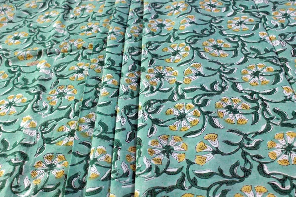 Green_Cotton_Traditional_Floral_Hand_Block_Print_Unstiched_Material_For_Men's_Kurta_Shirts_&_Women's_Kurti_and_Other_Dress_Material|1383